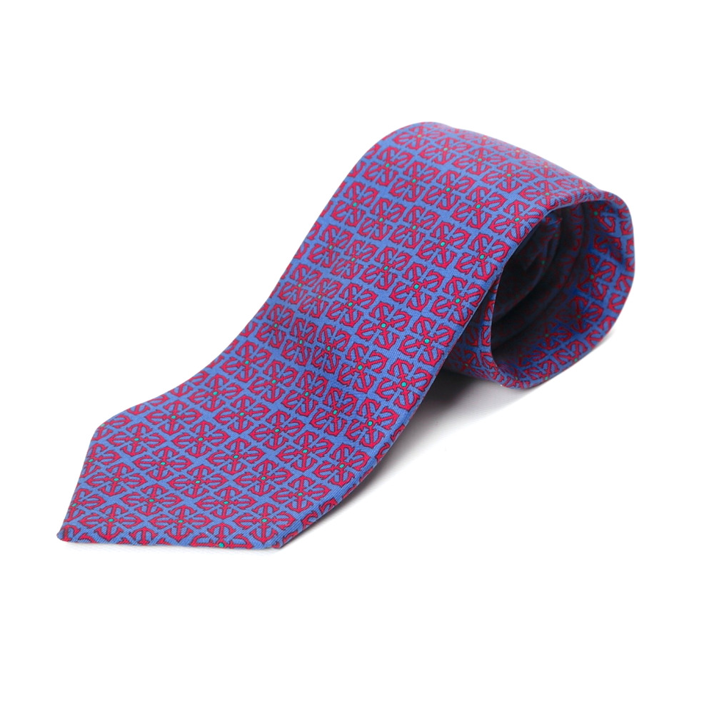 Hermes Tie Blue Silk Twill Chain Link Pattern Geometric Made in France - Picture 2 of 16